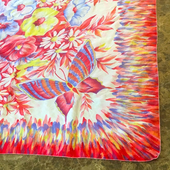 VTG 10 Momme Brico Pure Silk Floral Butterfly Print Scarf - Picture 3 of 13